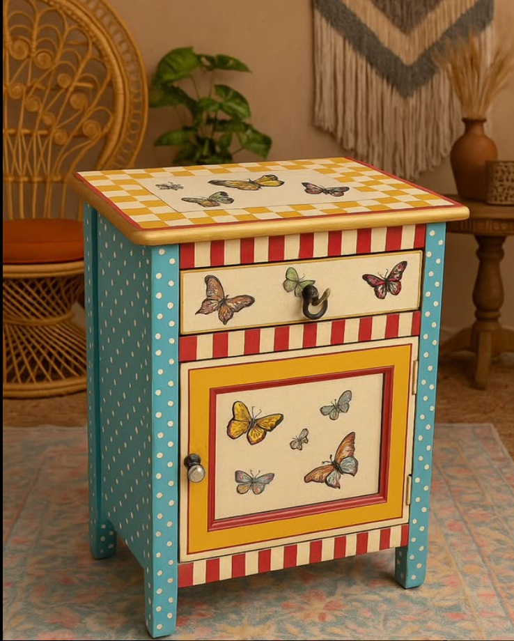 Hand-Painted Butterfly Side Table – Whimsical Boho Furniture